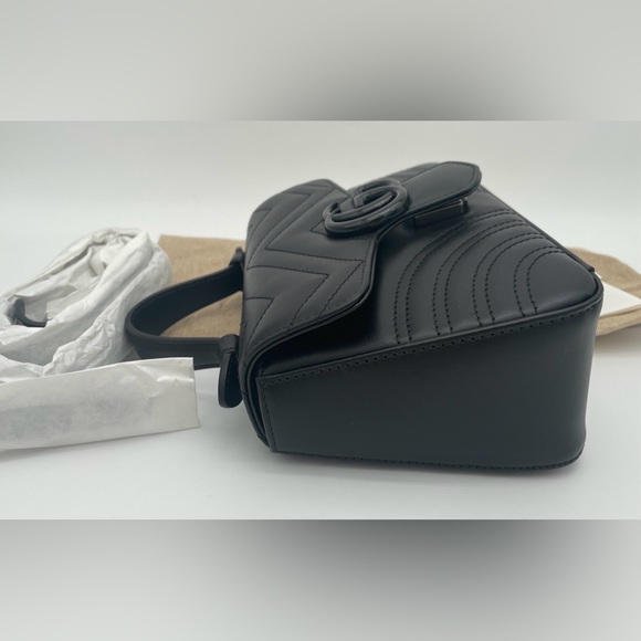 NEW! GUCCI MARMONT TOP HANDLE MATELASSE BLACK SHOULDER CROSSBODY BAG AUTHENTIC - Picture 9 of 14